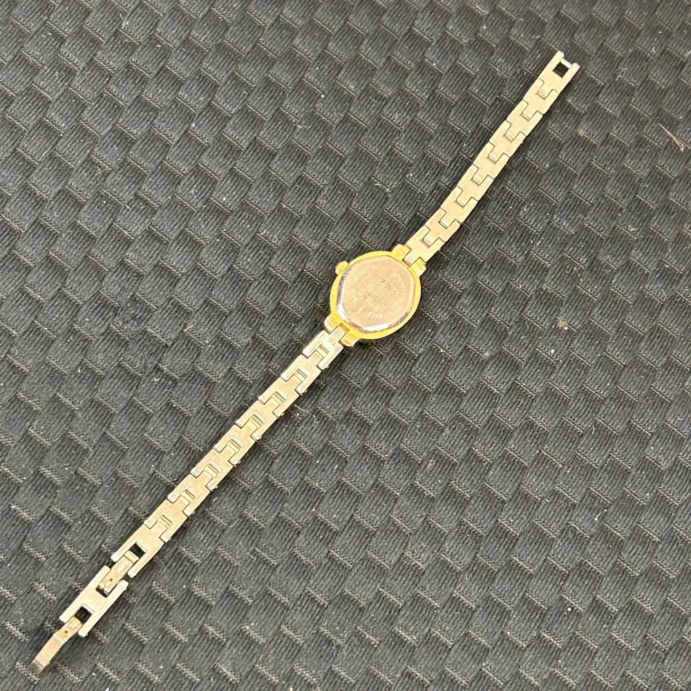 LA Express LAX1350 Womens Oval Quartz Watch Silver Gold Tone Rhinestone Bracelet